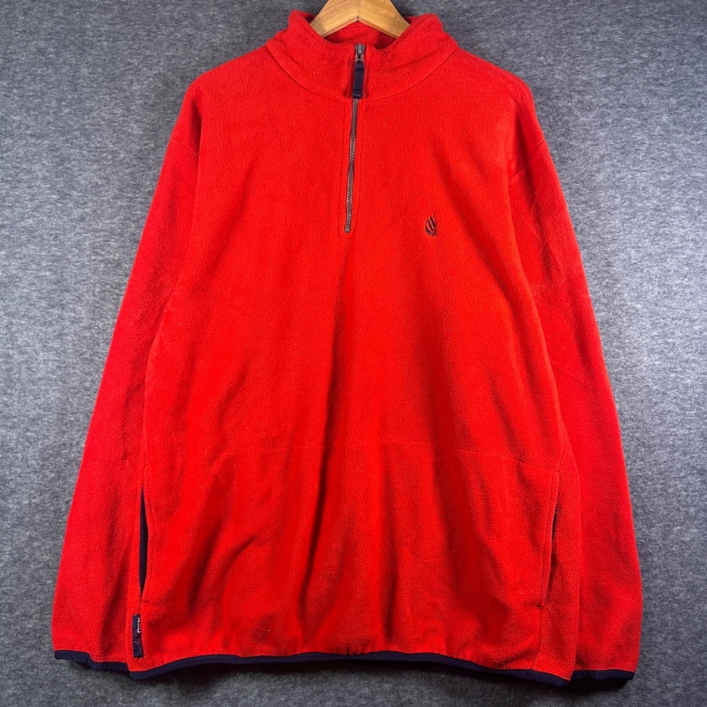 Nautica Mens XL Red Quarter Zip Fleece Pullover‎ J-Class Logo Mock Neck Sweater